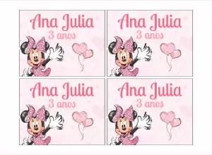 Adesivo Minnie Rosa para Aniversário Editável Online