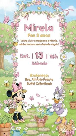 Convite Aniversário Minnie Jardim Encantado para Editar Online
