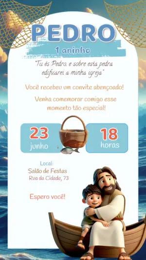 Convite Aniversário Religioso Jesus e Pedro para Editar Online