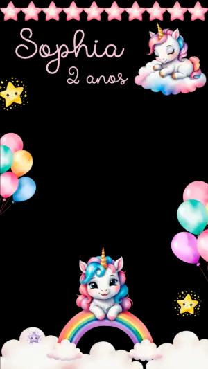 Moldura Story Aniversário Unicórnio Mágico Editável