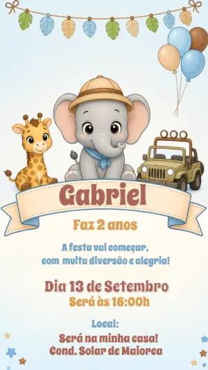 Convite de Aniversário Safári Baby Editável para Menino