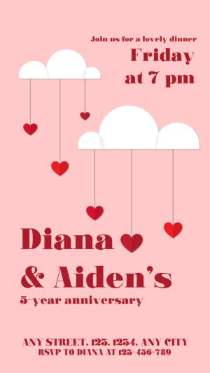 Editable Anniversary Dinner Invitation with Hearts & Clouds