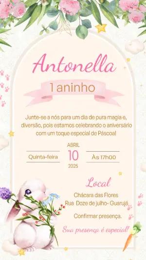Convite Aniversário Coelhinha da Páscoa para Editar Online