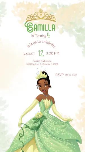 Princess Tiana Birthday Invitation Editable Template