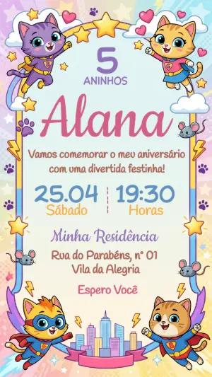 Convite de Aniversário Super Gatinhas Editável para Meninas