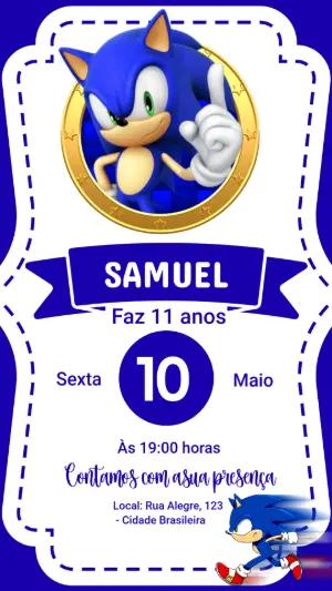 Convite Digital Aniversário Infantil Tema Sonic Editável