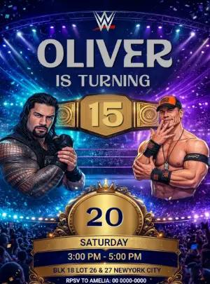 Wrestling Championship Birthday Invitation Editable Template