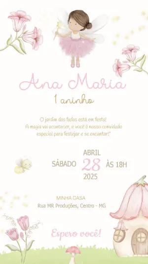 Convite de Aniversário Jardim das Fadas para Editar Online