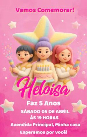 Convite de Aniversário Guerreiras do K-pop Rosa para Editar