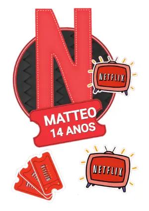 Topo de Bolo Aniversário Netflix Vermelho para Editar e Imprimir