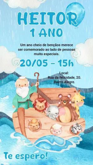 Convite Animado Aniversário Arca de Noé para Editar Online
