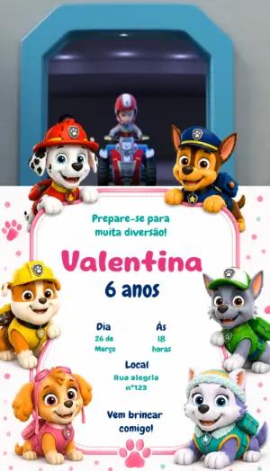 Convite Animado Patrulha Canina Menina: Modelo Editável