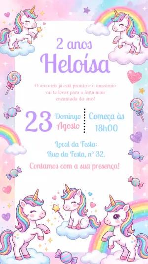 Convite de Aniversário Unicórnio Mágico Editável