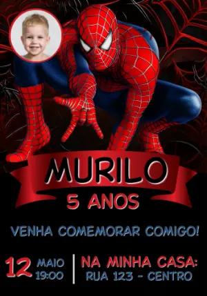 Convite de Aniversário Homem-Aranha com Foto para Editar