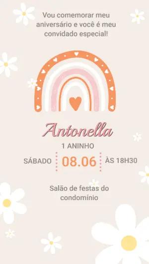 Convite Digital Aniversário Infantil Arco-Íris Boho Editável