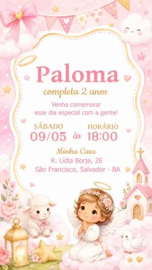 Convite de Aniversário Tema Anjinha Aquarela para Editar