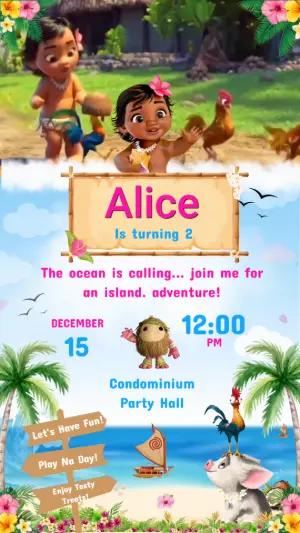 Animated Moana Birthday Video Invitation Template