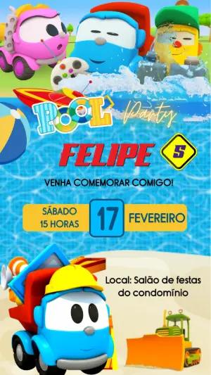 Convite de Aniversário Leo, o Caminhão Pool Party