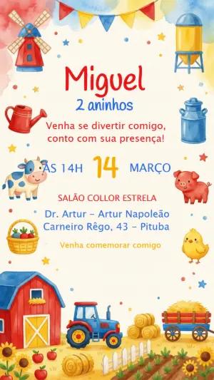 Convite Aniversário Fazendinha Aquarela para Editar