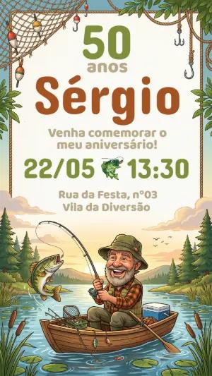 Convite Digital de Aniversário Masculino Tema Pescaria Editável