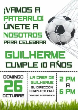 Invitación de Cumpleaños Tema Fútbol para Editar y Compartir