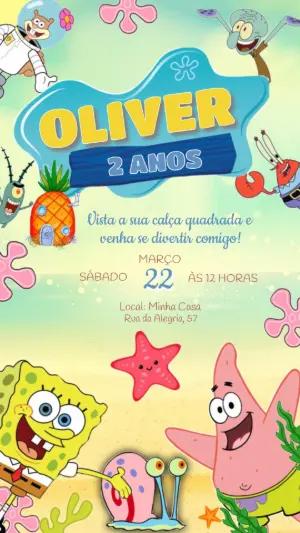 Convite de Aniversário Bob Esponja Fundo do Mar para Editar