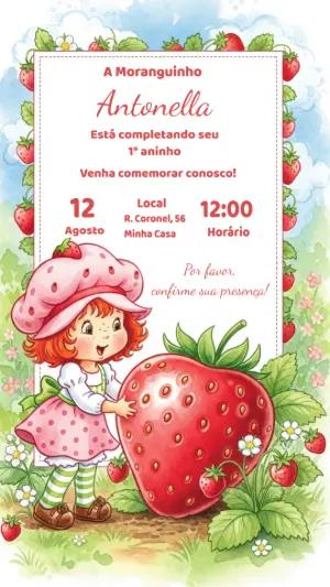Convite de Aniversário Moranguinho para Editar Online