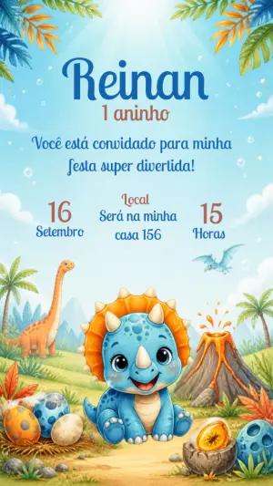Convite de Aniversário Dinossauro Baby Editável para Menino