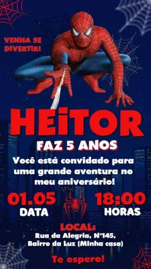 Convite de Aniversário Homem-Aranha Modelo Digital para Editar