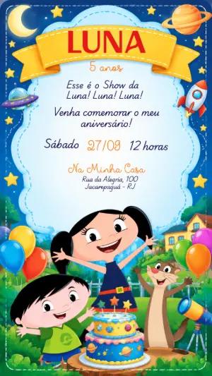 Convite Digital Show da Luna: Aniversário Infantil Editável