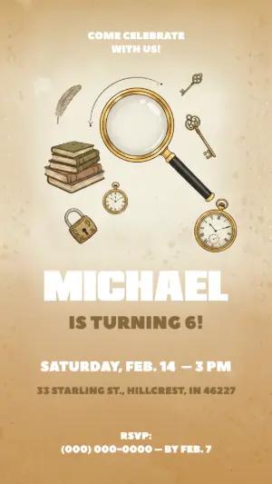 Detective Theme Birthday Invitation | Editable Vintage Template