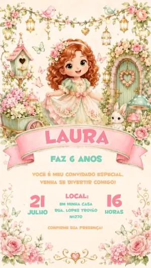 Convite Aniversário Jardim Encantado Ruiva para Editar