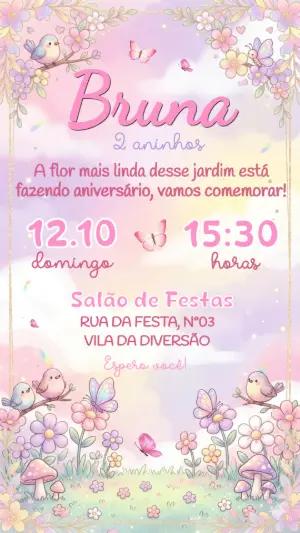 Convite Aniversário Infantil Jardim Encantado Editável