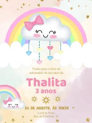 Convite de Aniversário Chuva de Amor com Nuvem para Editar