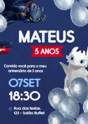 Convite de Aniversário Como Treinar Seu Dragão para Editar