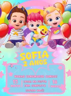 Convite Aniversário Bebefinn com Personagens para Editar Online