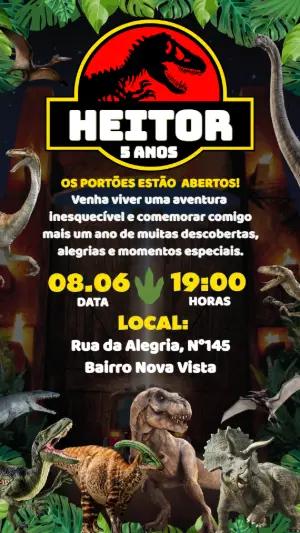 Convite de Aniversário Dinossauro Aventura Jurássica Editável