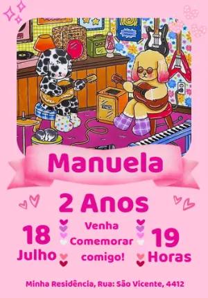 Convite Aniversário Cachorrinhos Músicos para Editar Online