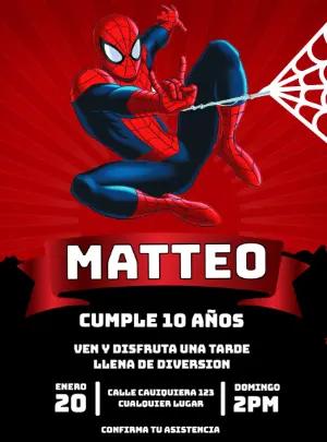 Invitación de Cumpleaños del Hombre Araña para Editar