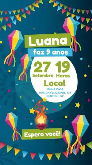 Convite de Aniversário Festa Junina Colorido para Editar