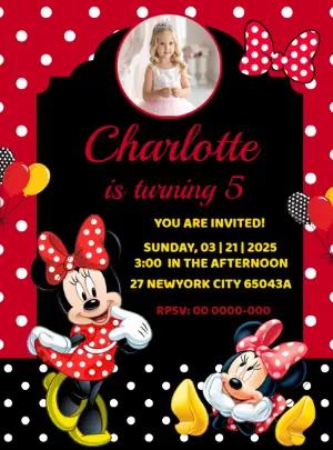 Editable Minnie Mouse Birthday Invitation with Red Polka Dots