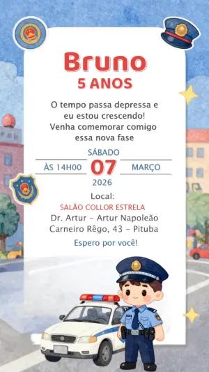 Convite de Aniversário Policial Infantil para Editar Online