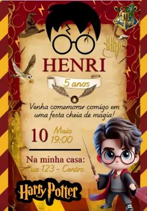 Convite de Aniversário Harry Potter Mágico para Editar