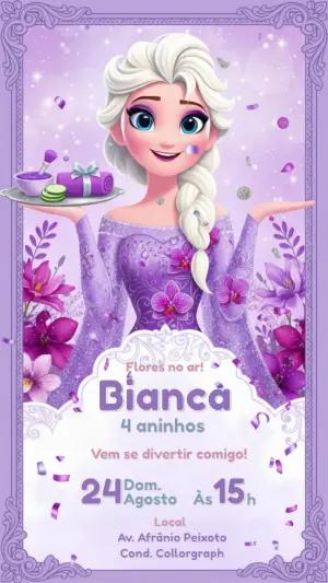 Convite de Aniversário Frozen Spa Roxo para Editar