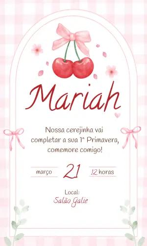Convite de Aniversário Cerejinha Aquarela Editável