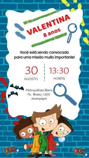 Convite de Aniversário D.P.A. Tema Detetives para Editar