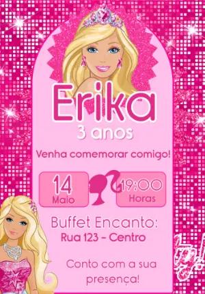 Convite de Aniversário Barbie Rosa com Glitter para Editar