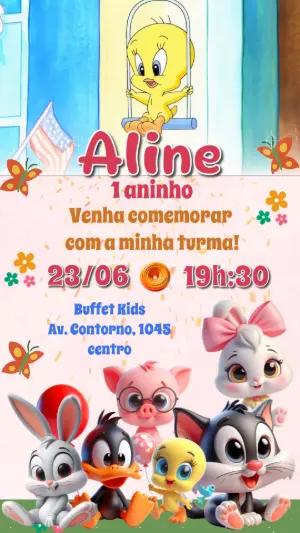 Convite Animado Looney Tunes Baby para Editar Online