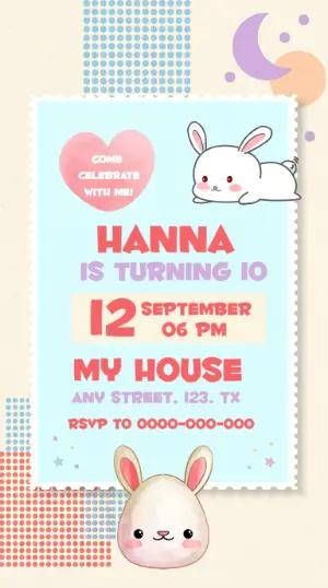 Cute Rabbit Birthday Invitation Editable Template