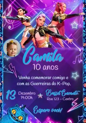 Convite de Aniversário Guerreiras do K-Pop para Editar Online